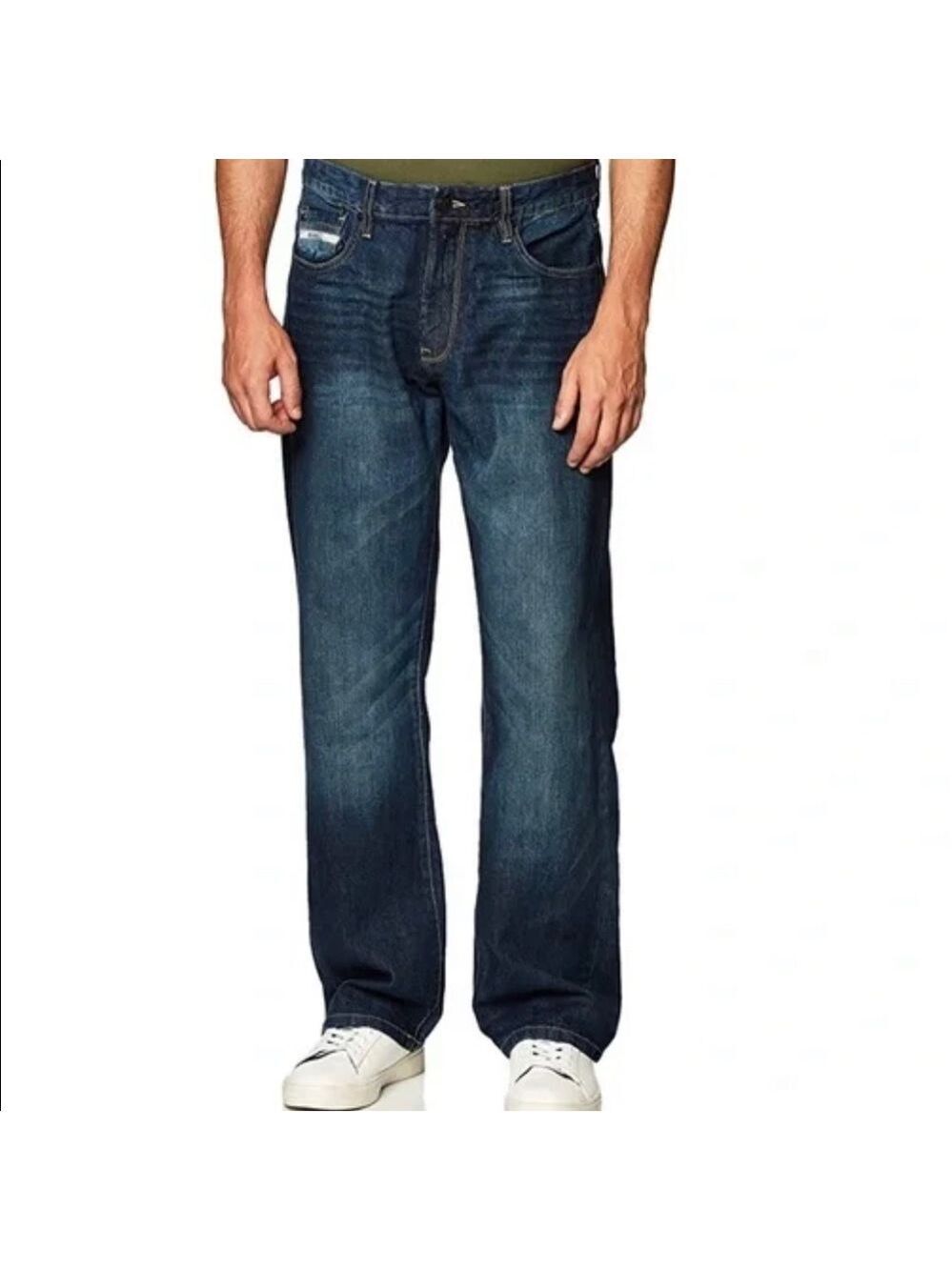 ECKO UTLD 759 Relaxed Fit Creased Straight Leg Blue Dark Wash Denim Jean…